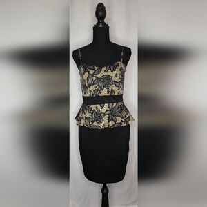 Sweet Storm Black and Cream/Gold Lace Peplum Cocktail Dress is  NWOT